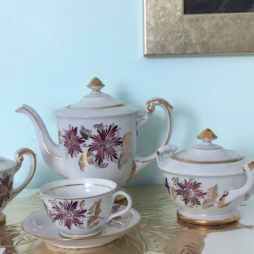 GOLD TRIM VINTAGE 1957 CHERRY CHINA MADE IN JAPAN 16 PIECES AUTHENTIC - Picture 5 of 13